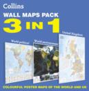 Image for Collins Three Wall Maps : Colourful Poster Maps of the World and UK
