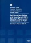 Image for Anti-terrorism,Crime and Security Act 2001,Statutory Review and Continuance of Part 4,Sixth Report of Session 2003-04.,Report,Together with Formal Minutes and Appendices