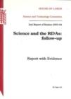 Image for Science and the RDAs : follow-up, 2nd report of session 2003-04, report with evidence