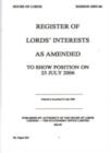 Image for Register of Lords' interests : as amended to show position on 25 July 2006