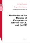 Image for The review of the balance of competences between the UK and the EU : 12th report of session 2014-15