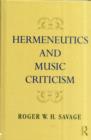 Image for Hermeneutics and music criticism