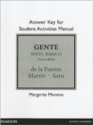 Image for Answer Key for Student Activities Manual for Gente : Nivel basico
