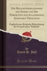 Image for Die Religionsphilosophie Des Sohar Und Ihr Verhaltnis Zur Allgemeinen Judischen Theologie