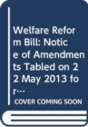 Image for Welfare Reform Bill : notice of amendments tabled on 22 May 2013 for consideration stage