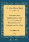 Image for Allgemeines Repertorium der Neuesten in-und Auslandischen Literatur fur 1821, Vol. 3 (Classic Reprint)