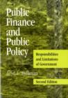 Image for Public finance and public policy: responsibilities and limitations of government