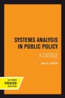 Image for Systems Analysis in Public Policy