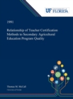 Image for Relationship of Teacher Certification Methods to Secondary Agricultural Education Program Quality