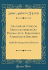 Image for Graecorum Codicum Manuscriptorum Qui Panormi in R. Bibliotheca Asservantur Specimen: Edidit Brevibusque Notis Illustravit (Classic Reprint)