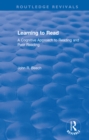 Image for Learning to Read: A Cognitive Approach to Reading and Poor Reading