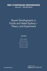 Image for Recent Developments in Oxide and Metal Epitaxy - Theory and Experiment: Volume 619