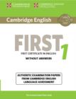 Image for Cambridge English First 1 for Revised Exam from 2015 Student&#39;s Book without Answers