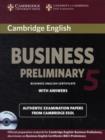 Image for Cambridge English Business 5 Preliminary Self-study Pack (Student&#39;s Book with Answers and Audio CD)