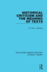 Image for Historical criticism and the meaning of texts