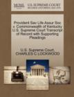 Image for Provident Sav Life Assur Soc V. Commonwealth of Kentucky U.S. Supreme Court Transcript of Record with Supporting Pleadings