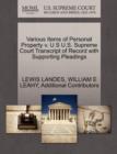 Image for Various Items of Personal Property V. U S U.S. Supreme Court Transcript of Record with Supporting Pleadings