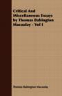 Image for Critical And Miscellaneous Essays by Thomas Babington Macaulay - Vol I