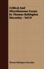 Image for Critical And Miscellaneous Essays by Thomas Babington Macaulay - Vol II