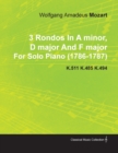 Image for 3 Rondos In A Minor, D Major And F Major By Wolfgang Amadeus Mozart For Solo Piano (1786-1787) K.511 K.485 K.494