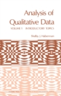 Image for Analysis of Qualitative Data: Introductory Topics
