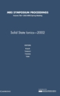 Image for Solid-State Ionics - 2002: Volume 756