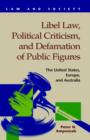 Image for Libel Law, Political Criticism, and Defamation of Public Figures : The United States, Europe