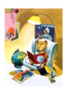 Image for Teddy bear in armchair with globe and maps - Happy Travels Greeting Card