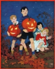 Image for Children walking through autumn leaves with jack-o-lanterns Halloween Greeting Card