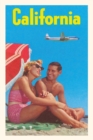 Image for Vintage Journal California Couple on Beach with Airplane in Sky Travel Poster