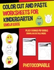 Image for Color Cut and Paste Worksheets for Kindergarten (Emoji Eggs) : This book has 40 color cut and paste worksheets. This book comes with 6 downloadable PDF color cut and glue workbooks.