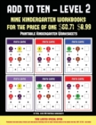 Image for Printable Kindergarten Worksheets (Add to Ten - Level 2) : 30 full color preschool/kindergarten addition worksheets that can assist with understanding of math