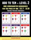 Image for Printable Preschool Worksheets (Add to Ten - Level 2) : 30 full color preschool/kindergarten addition worksheets that can assist with understanding of math