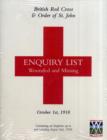 Image for British Red Cross and Order of St John Enquiry List for Wounded and Missing : December 1st 1918