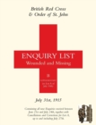 Image for British Red Cross and Order of St John Enquiry List for Wounded and Missing : July 31st 1915
