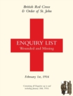 Image for British Red Cross and Order of St John Enquiry List for Wounded and Missing : FEBRUARY 1ST 1916 (Mediterranean Enquiries)