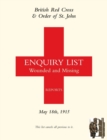 Image for British Red Cross and Order of St John Enquiry List for Wounded and Missing : May 18th 1915