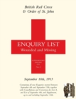 Image for British Red Cross and Order of St John Enquiry List for Wounded and Missing