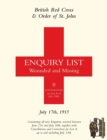 Image for British Red Cross &amp; Order of St John Enquiry List for Wounded and Missing : July 17th 1915