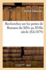 Image for Recherches Sur Les Pestes de Romans Du Xive Au Xviie Si?cle