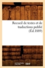Image for Recueil de Textes Et de Traductions Publie (Ed.1889)