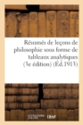 Image for Resumes de Lecons de Philosophie Sous Forme de Tableaux Analytiques: A l&#39;Usage : Des Candidats Aux Divers Examens (3e Edition)
