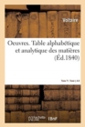 Image for Oeuvres. Table Alphab?tique Et Analytique Des Mati?res. Tome 71. Tome I, A-K