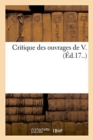 Image for Critique Des Ouvrages de V.
