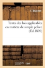 Image for Textes Des Lois Applicables En Matiere de Simple Police