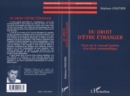 Image for Du Droit D&#39;etre Etranger: Essai Sur Le Concept Kantien D&#39;un Droit Cosmopolitique