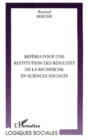 Image for REPERES POUR UNE RESTITUTION DES RESULTATS DE LA RECHERCHE EN SCIENCES SOCIALES