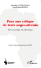 Image for Pour Une Critique Du Texte Negro-Africain