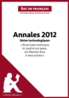 Image for Bac de francais 2012 - Annales Series technologiques (Corrige): Reussir le bac de francais