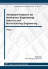 Image for Advanced Research on Mechanical Engineering, Industry and Manufacturing Engineering